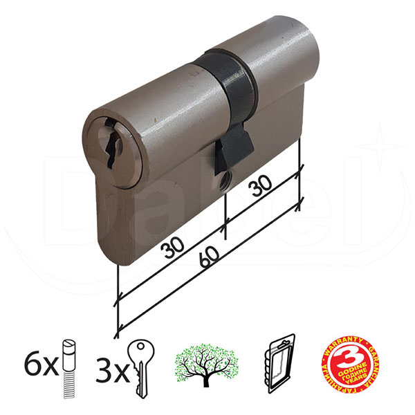 Cilindar za vrata CL2036 Nikl 60mm(30-30)  3K DBP1